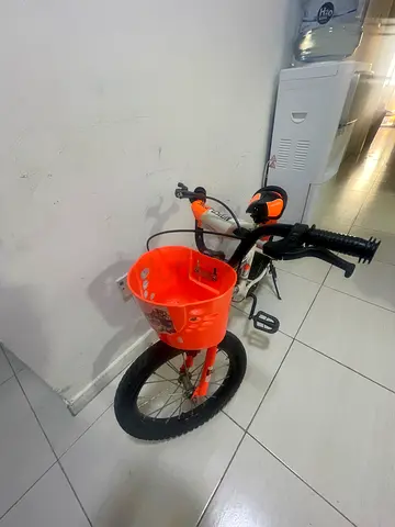 Orange and White Kids Bicycle with Front Basket