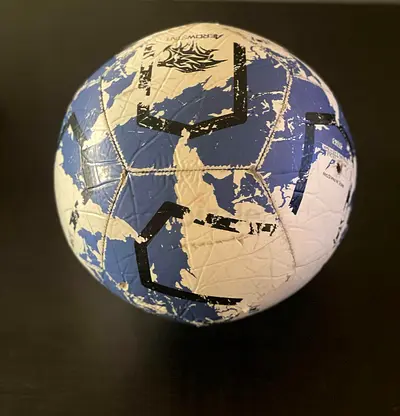 Used size 5 football / soccer ball - blue  white