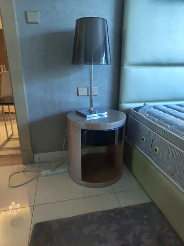 Round bedside table with lamp - glossy beige have 2