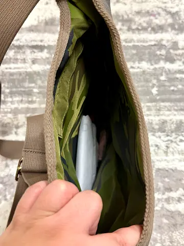 Beige Canvas Crossbody Shoulder Bag with Camouflage Lining