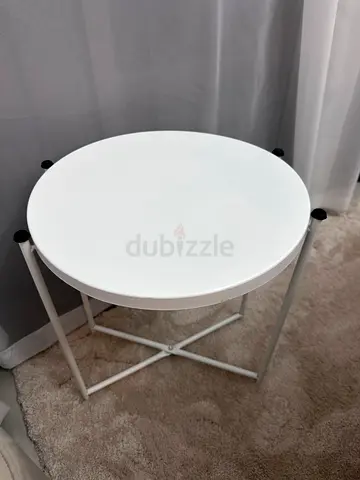 Small round white folding side table