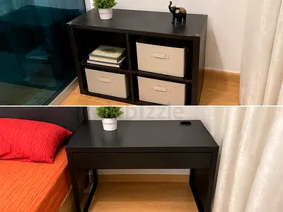 Black IKEA Kallax/Small Storage Unit + Matching Bedside Table - Good Condition