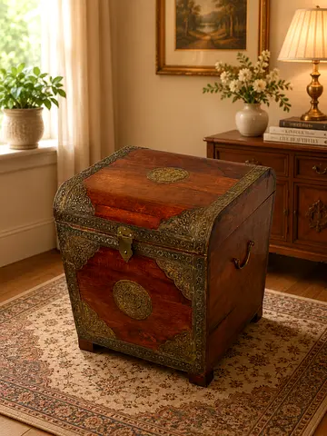 Marina Handmade Hand Craved Storage Box For Blanket |  Traditional Trunk Accent Table