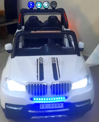 White Electric Ride-On Toy Car for Kids – 2-Seater with Lights