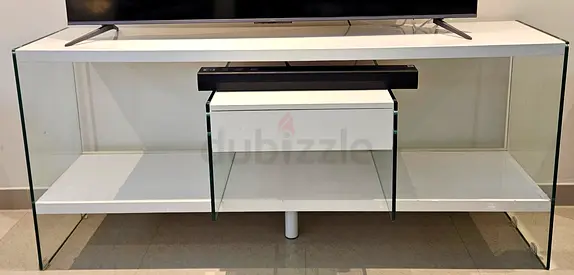 Glass and White TV Stand / Entertainment Unit (Minimalist)