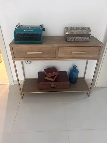 Wooden Console Table with Open Shelf and Drawers - Light Oak 100x80x33 cm