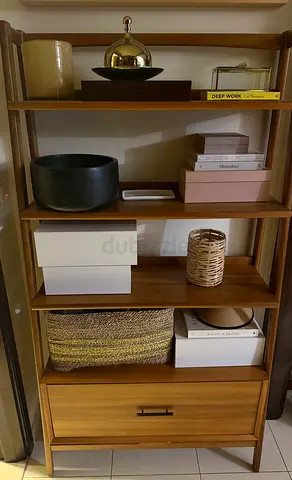 West Elm Mid-century wooden shelving unit with drawer - excellent condition