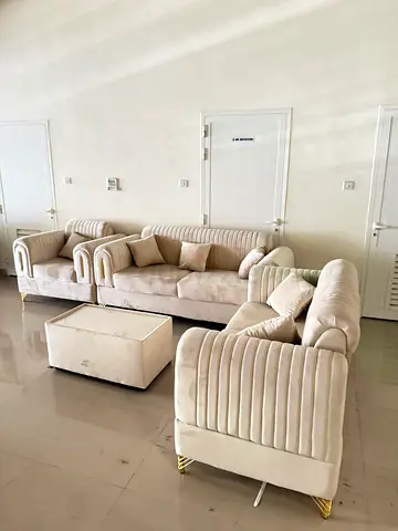 Cream sofa set 3+2+1 with coffee table