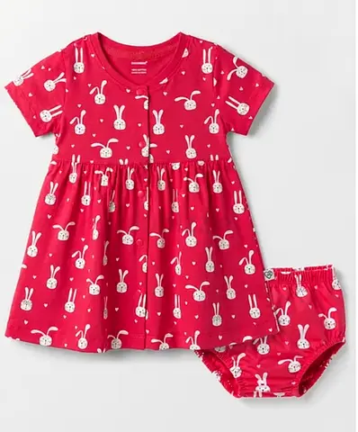 Baby girl red bunny dress with matching diaper cover