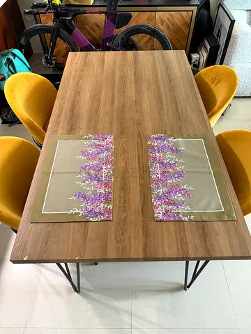 Solid Wood Look Dining Table with Metal Legs - Seats 6