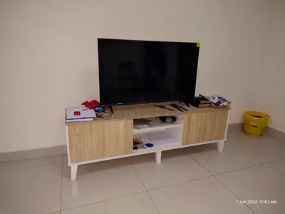 TV Stand / Entertainment Unit - Light Oak with White Legs