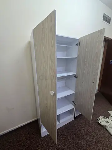 Two-door Wardrobe / Armoire with Shelves - Light Wood Finish