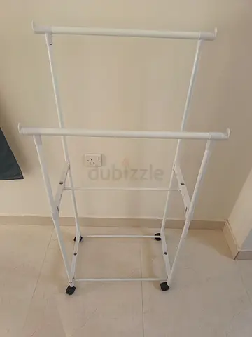 White Freestanding Garment Rack on Wheels - 2-Tier Clothes Rail