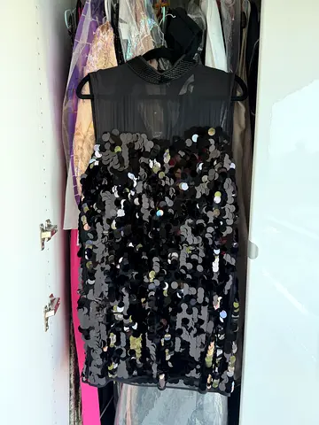 HM Black Sequin Sleeveless Party Dress with Mesh Yoke - Size S