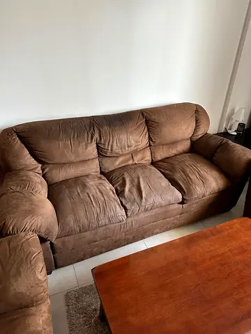 Brown 3-Seater Suede Sofa + 2 Seater + 1 seater set + coffee table.