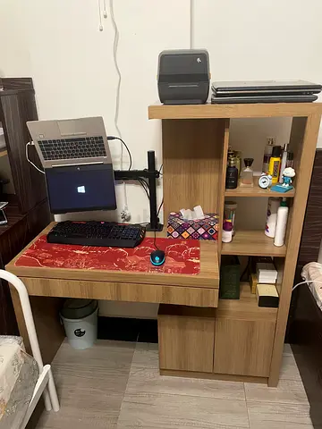 Compact Wooden Computer Desk with Shelves - Light Oak