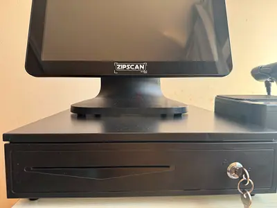POS receipt printer with cash drawer and barcode scanner - used