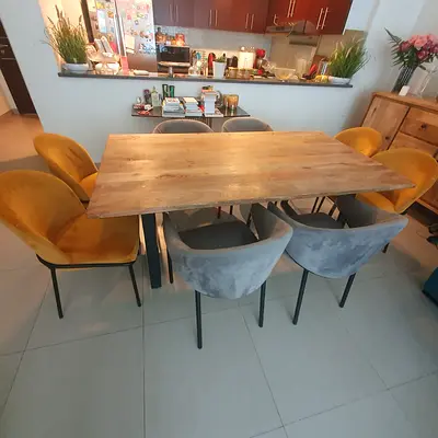 Dining Set: solid wood Table with 8 chairs