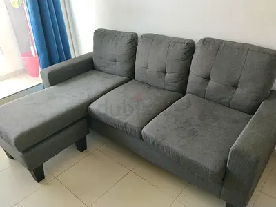 Modern L-Shaped Grey Fabric Sofa – Good Condition