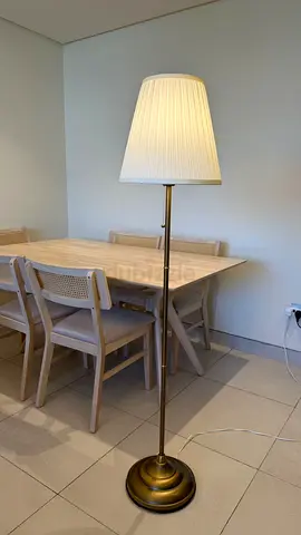 Brass Finish Floor Lamp with Pleated White Shade