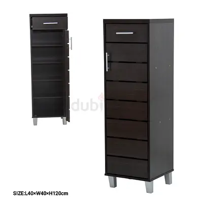 Tall Narrow Storage Cabinet with Drawer - Dark Wood Finish
