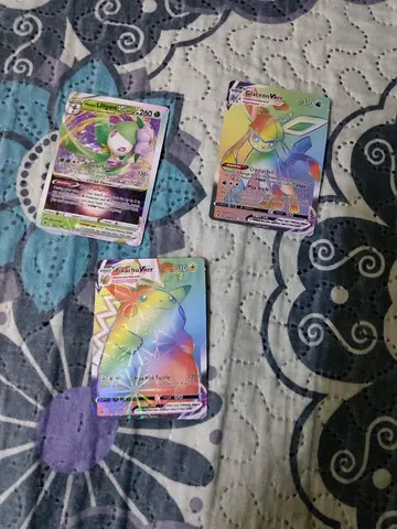 Three Holo Rainbow Pokémon Trainer Cards (Rillaboom/Gardevoir/Galvantula style) - Good Condition
