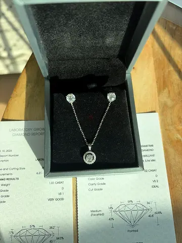 Lab grown diamond earrings and necklace