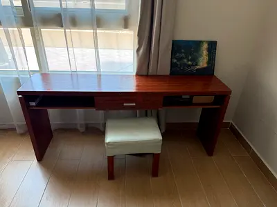 Wooden long study/console table with stool - good condition