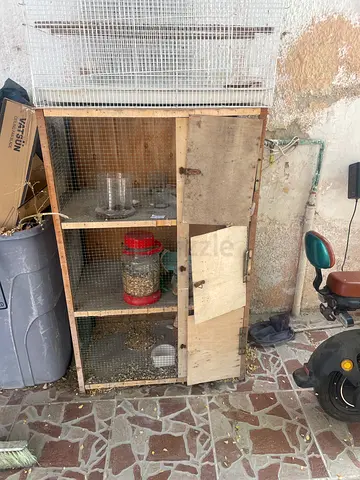 Wooden multi-compartment bird/rodent cage - we will clean it and give
