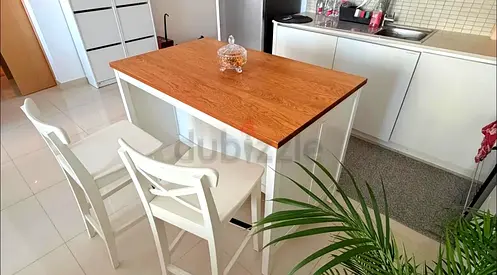 Compact Kitchen Island with Wooden Top and 2 Stools
