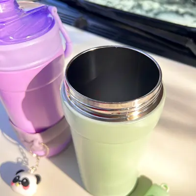 Set of 2 Insulated Shaker/Water Bottles — Light Green  Lavender, Good Condition