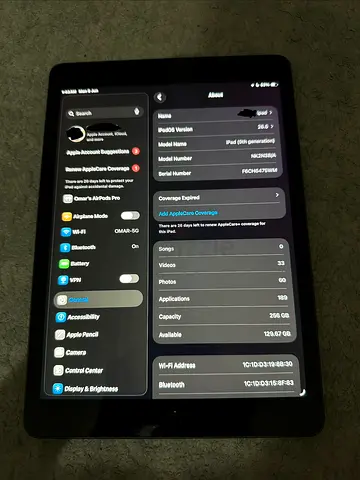 iPad 9 gen 256gb with apple care