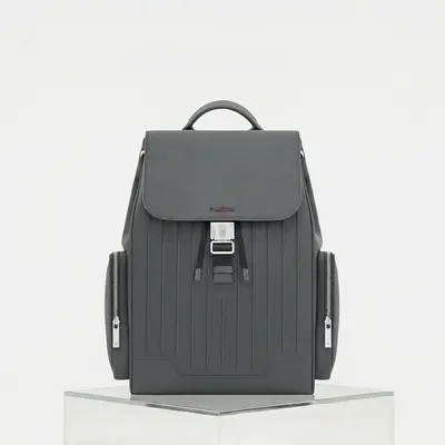 Rimowa Modern Grey Leather Backpack with Side Pockets