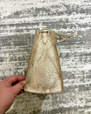 Cream faux-snakeskin structured handbag - small shoulder bag