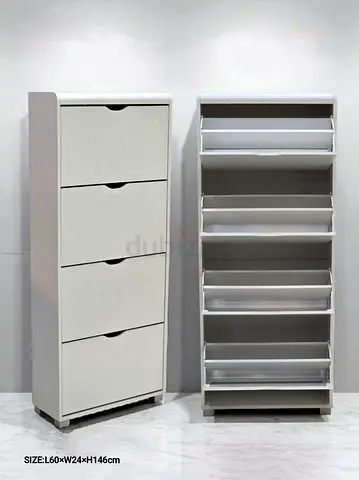 Slim 4-Tier Shoe Cabinet / Organizer - White (L60 x W24 x H146cm)
