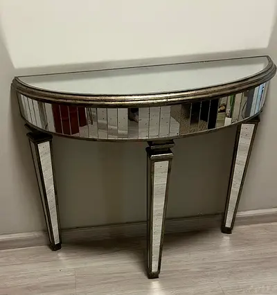 Mirrored Half-Moon Console Table — Good Condition and mirror