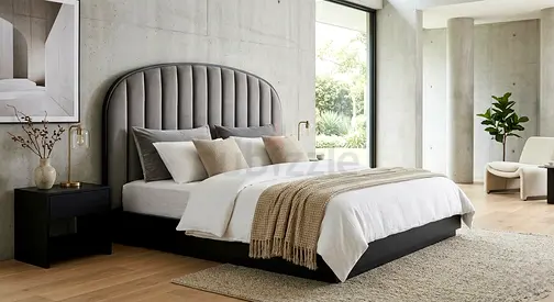 Modern Upholstered Double Bed with Padded Headboard