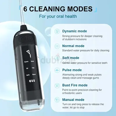 Portable Cordless Water Flosser for Teeth Cleaning – Rechargeable Oral Irrigator with 6 Modes, 5 Jet