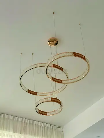 Modern Triple-Ring Crystal Pendant Ceiling Light - Gold