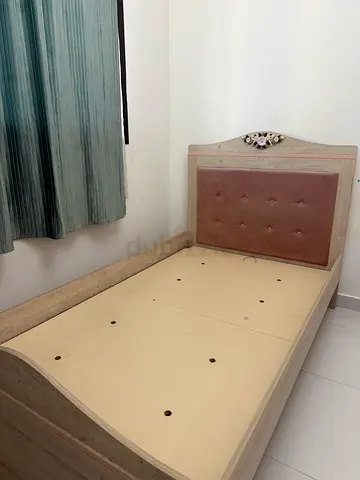 Single bed frame with upholstered headboard - light wood finish