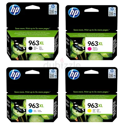 Set of 4 HP 963XL Original Ink Cartridges (Black, Cyan, Magenta, Yellow). Torn Carton boxes.