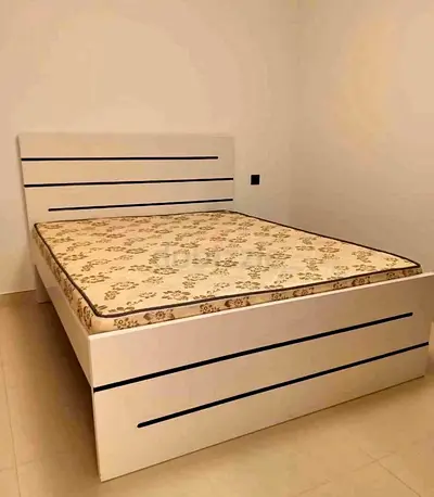 Modern White Double Bed with Mattress