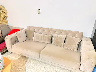 URGENT SALE ** Very Comfortable Light grey tufted 3 seat sofa cum bed with cushions - good condition
