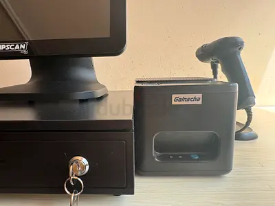 POS receipt printer with cash drawer and barcode scanner - used