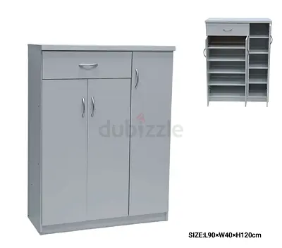 Slim Grey Shoe Cabinet with Drawer and Multiple Shelves (90x40x120cm)