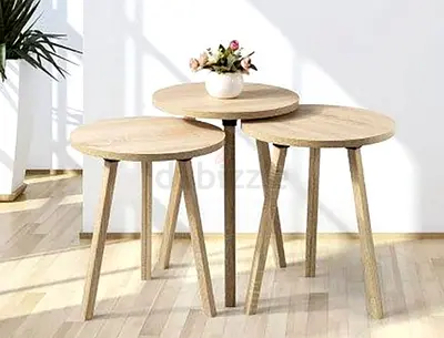 Set of 3 Wooden Nesting Side Tables - Light Oak Finish