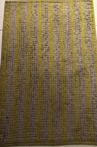 Used textured striped area rug - green and beige, good condition