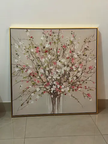 Large Floral Canvas Wall Art with Gold Frame