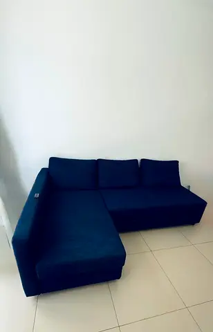 L-shaped navy blue fabric sofa Ikea - good condition