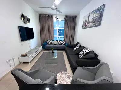 Master bedroom, 2 bathrooms, City Tower Ajman, fully furnished apartment, 2 bathrooms, open kitchen, central air conditioning